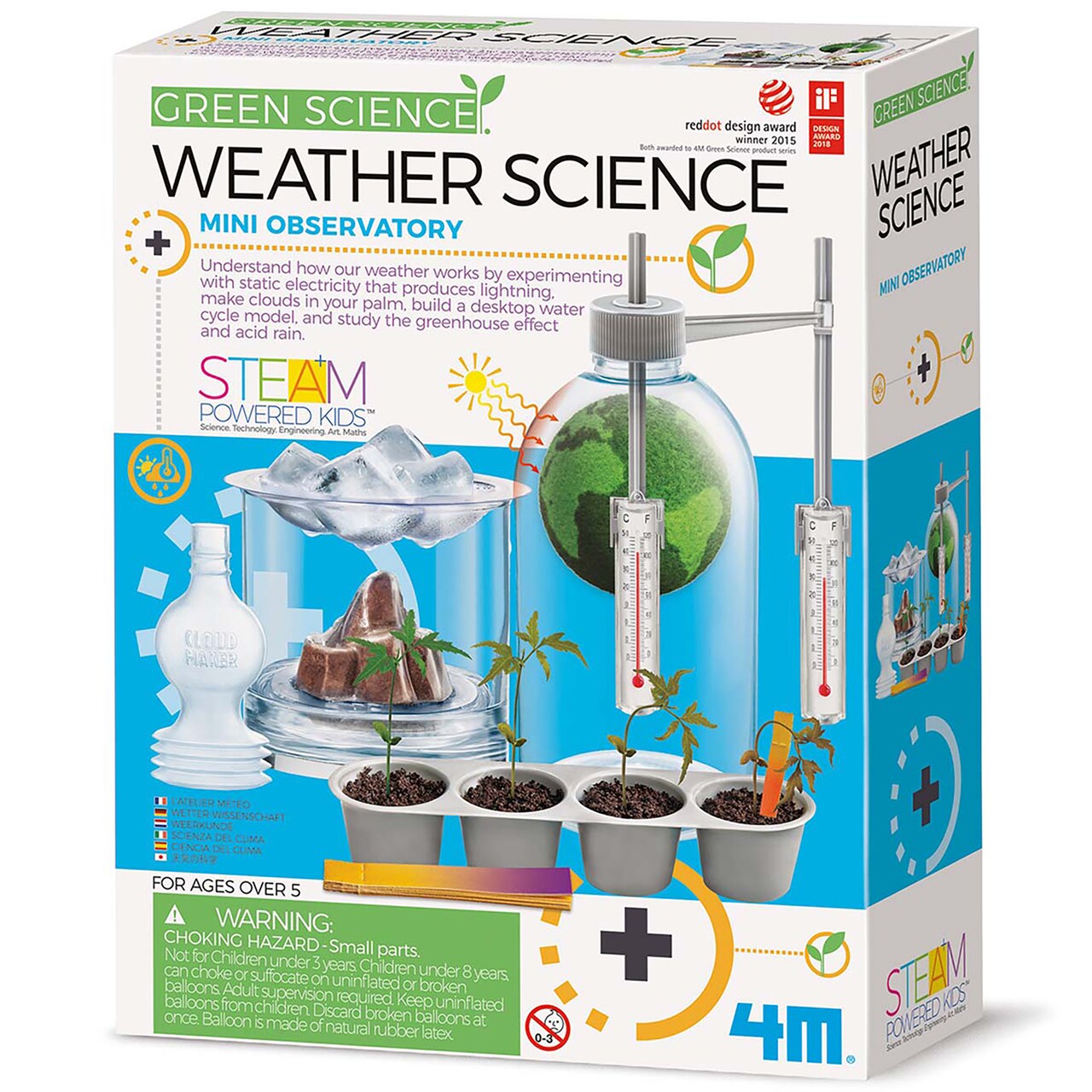 4M: Green Science - Weather Science - DIY Mini Observatory Kit, Static Electricity, Lightning-Cloud Formation, Build A Water Cycle Model, STEAM Kid 5+
